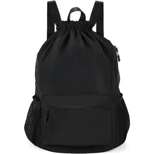 Drawstring Gym Backpack Bag for Men & Women, Gym Bag with Side Pocket Black