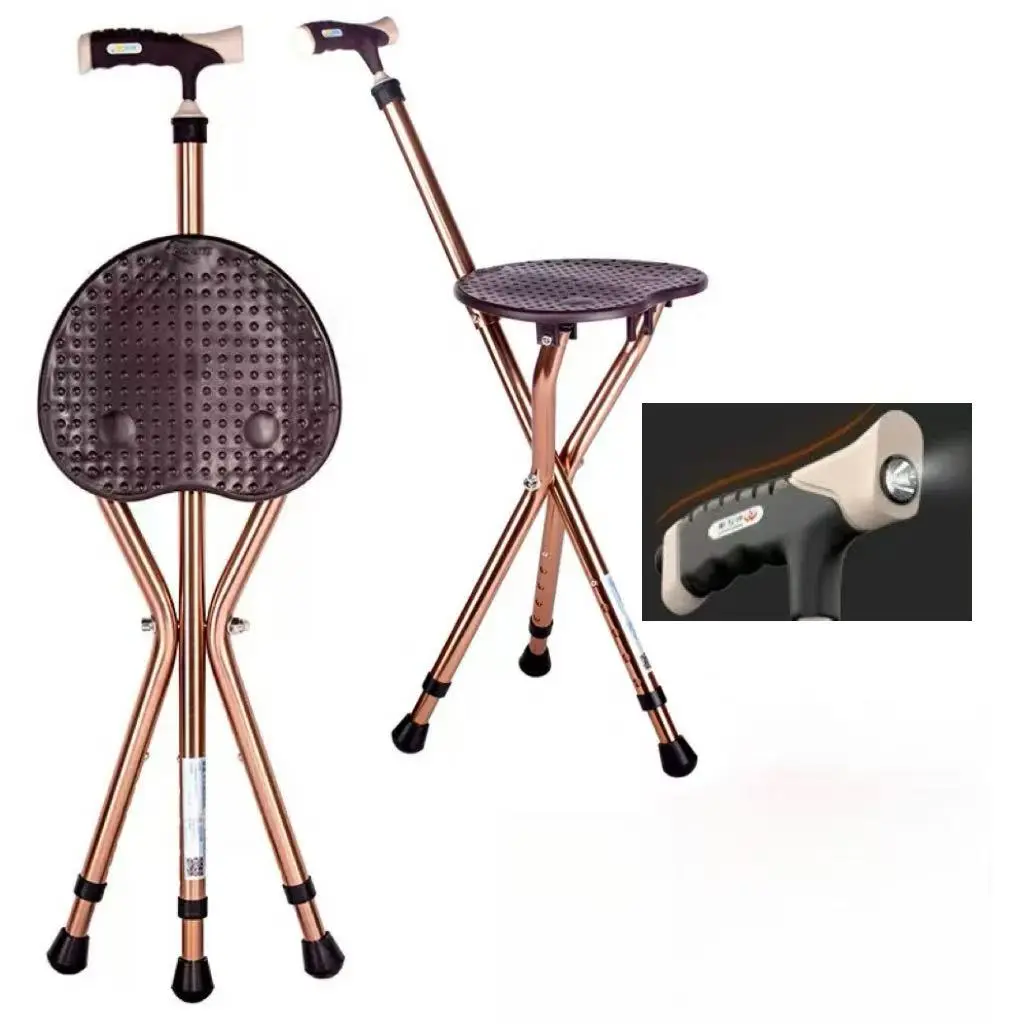 Foldable Walking Stick with Seat Lightweight Sturdy Aluminum Frame Holds 220 lbs Ergonomic Non Slip Grip for Travel Outdoor Use Adjustable Collapsible Cane