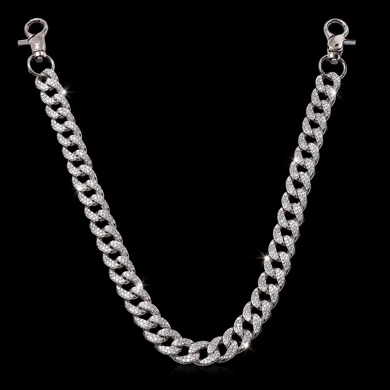 Rhinestone Cuban Link Pants Chain for Women Men, Bling Hip Hop Bag Chain, Silver Wallet Chain, Y2K Jeans Chain, Pocket Key Chain Punk Fashion Accessory
