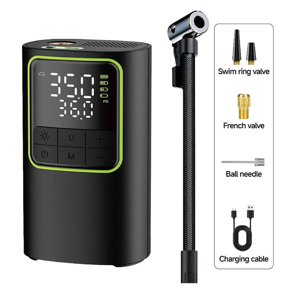 LOZLIN Portable Quick Fill Tire Inflator - ABS Material, Smart ON/OFF Hose Design, 150 PSI, 8000mAh USB Rechargeable Battery, Digital Display, Power LED Light, 4 Modes for Cars, Bicycles, Inflatable Items, Quick Fill Inflator