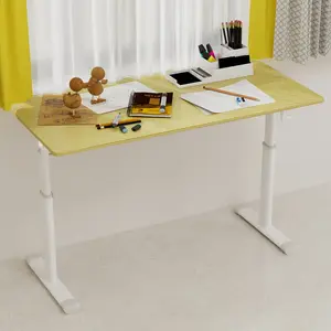 Adjustable study desk suitable for children and adults, height-adjustable, multifunctional home office desk, compact design, desktop dimensions: 60cm × 120cm, white frame, natural wood-colored tableto