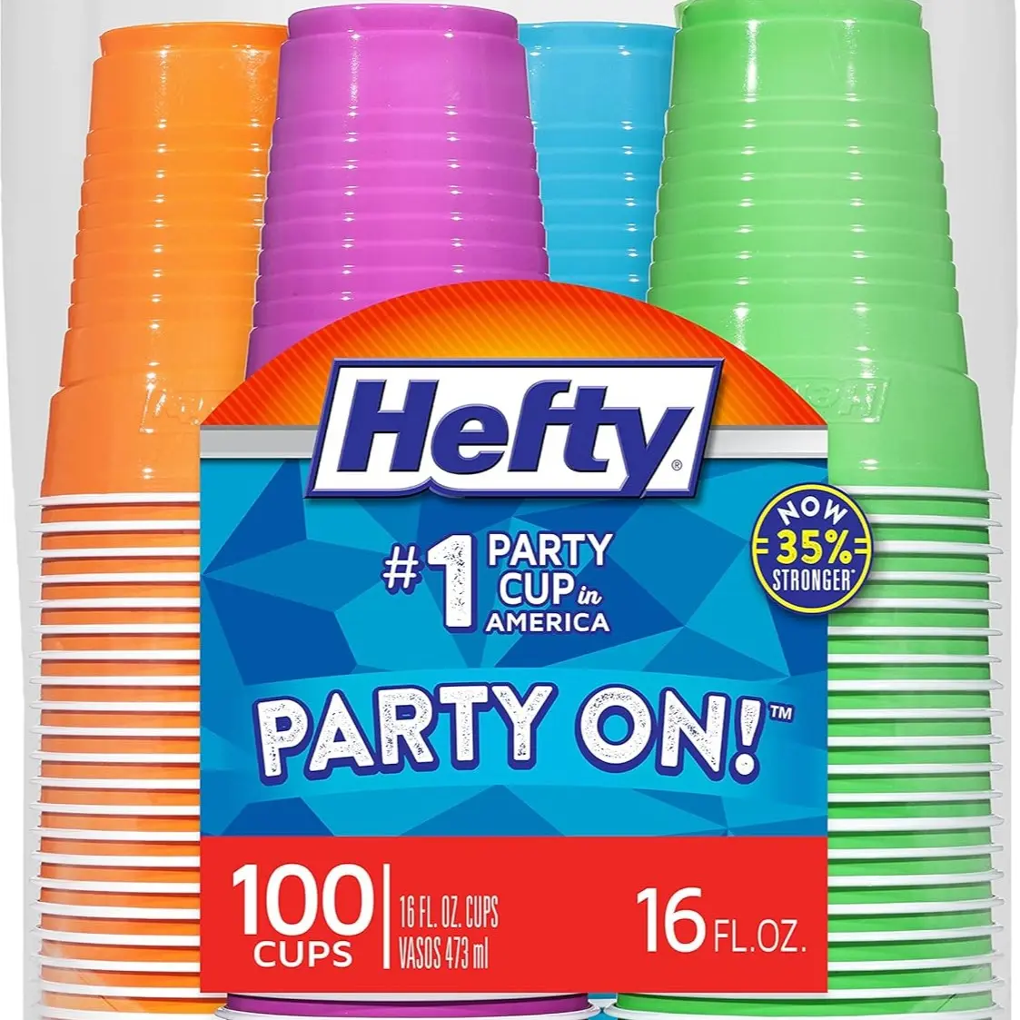 Hefty Party On Disposable Plastic Cups, Assorted, 16 Ounce, 100 Count Hefty Party On Disposable Plastic Cups, Assorted, 16 Ounce, 100 Count