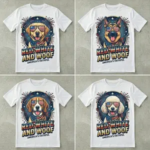 4th of July Dog Lover T-Shirt - Red White and Woof Patriotic Puppy Tee - Retro Independence Day Gift for Dog Moms & Dads