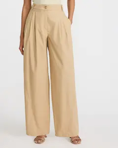 Express Cotton Poplin High Waisted Pleated Wide Leg Trouser
