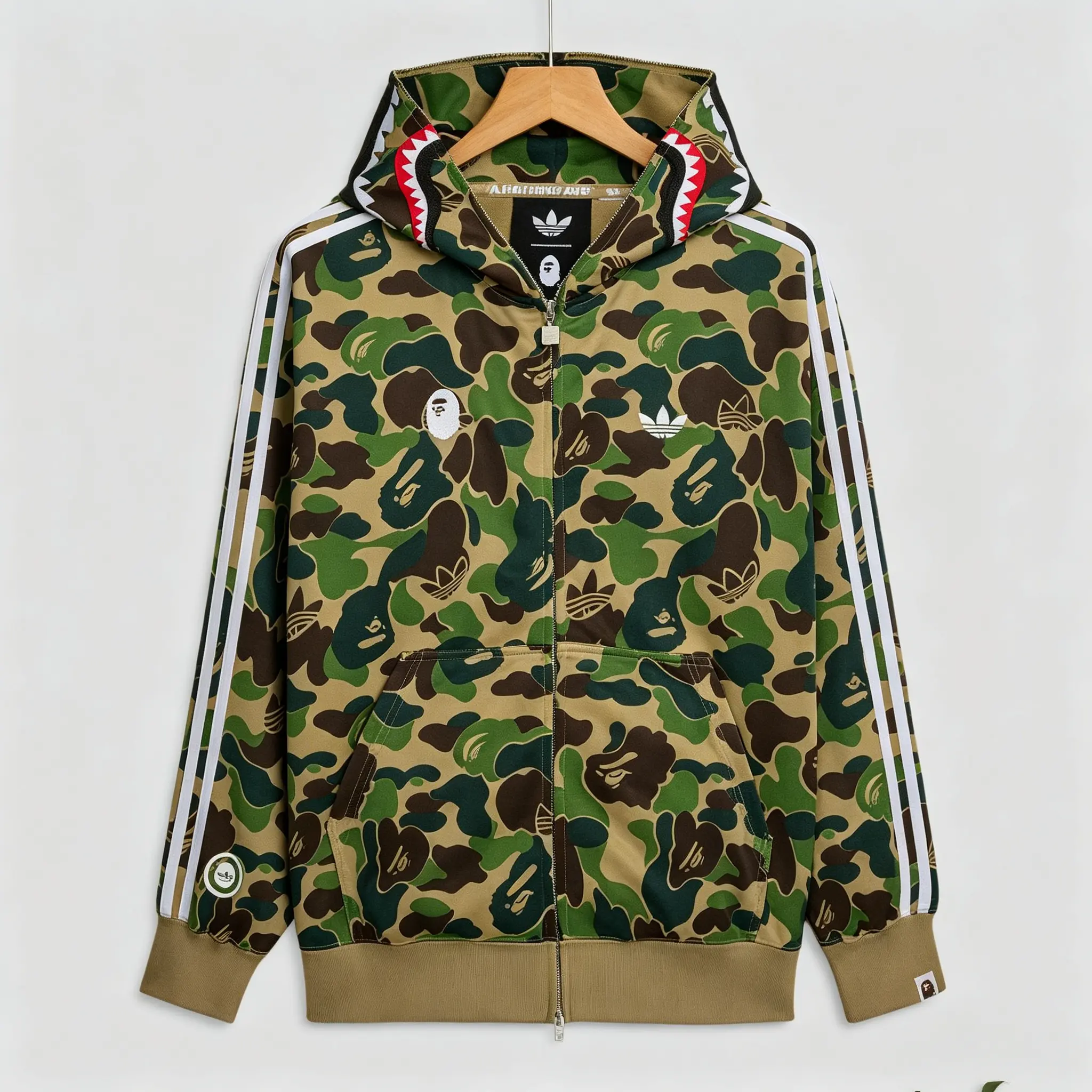 Women's Adidas x BAPE Shark Track Hoodie Jacket - 'Crew Green' Style, Product Code KF4916, Sports & Outdoor Women's Sports Hoodie