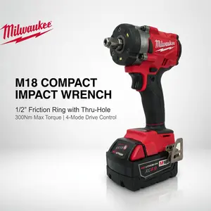Milwaukee M18 FIW212 Brushless Impact Wrench 1/2 Inch Square Drive 300 N m for Auto Repair and Lug Nuts with 4 Mode Speed Control 0 2400 RPM 0 3500 IPM Compact 12.7cm Length 1.8kg Lightweight Battery Included Set Drill hex driver