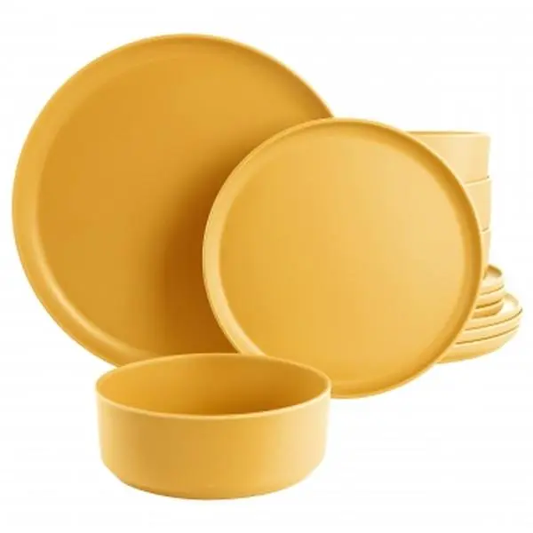 Gibson Home 135733.12 Canyon Crest Round Melamine Dinnerware Set, Yellow - 12 Piece