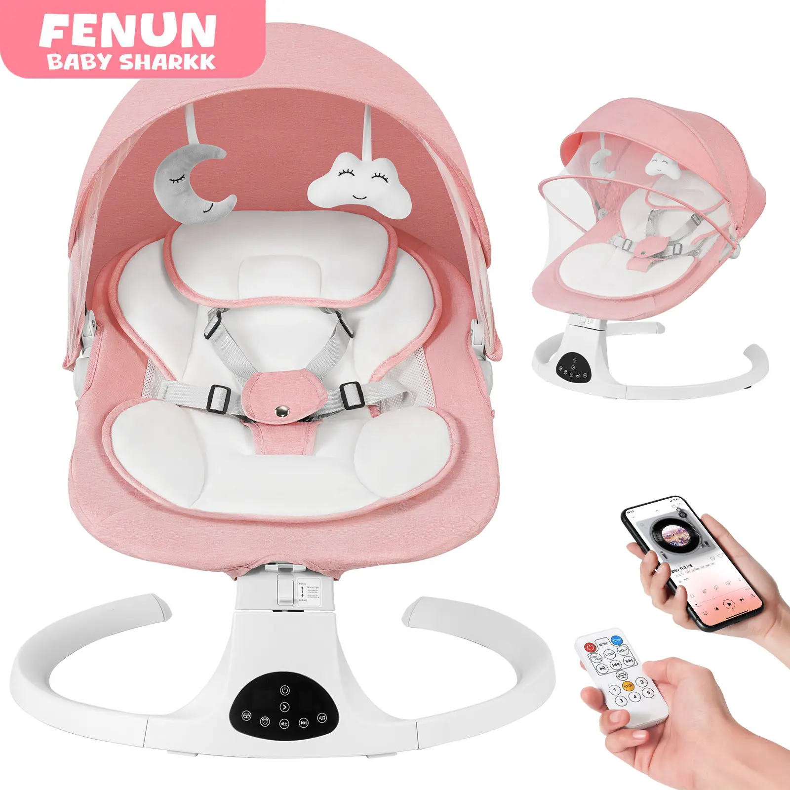 Baby Electric Bouncer, Baby Rocker, Electric swing, 5 Speed & 10 Lullabies, Baby Bassinet, Adapter & Battery Powered, For Indoor Use, Remote Control