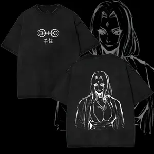 Tsunade Senju - Naruto Anime Double Printed Vintage Washed Tee Unisex Oversize Anime Manga Washed Heavyweight Cotton T-shirt, Gift For Anime Fan, Anime Lover