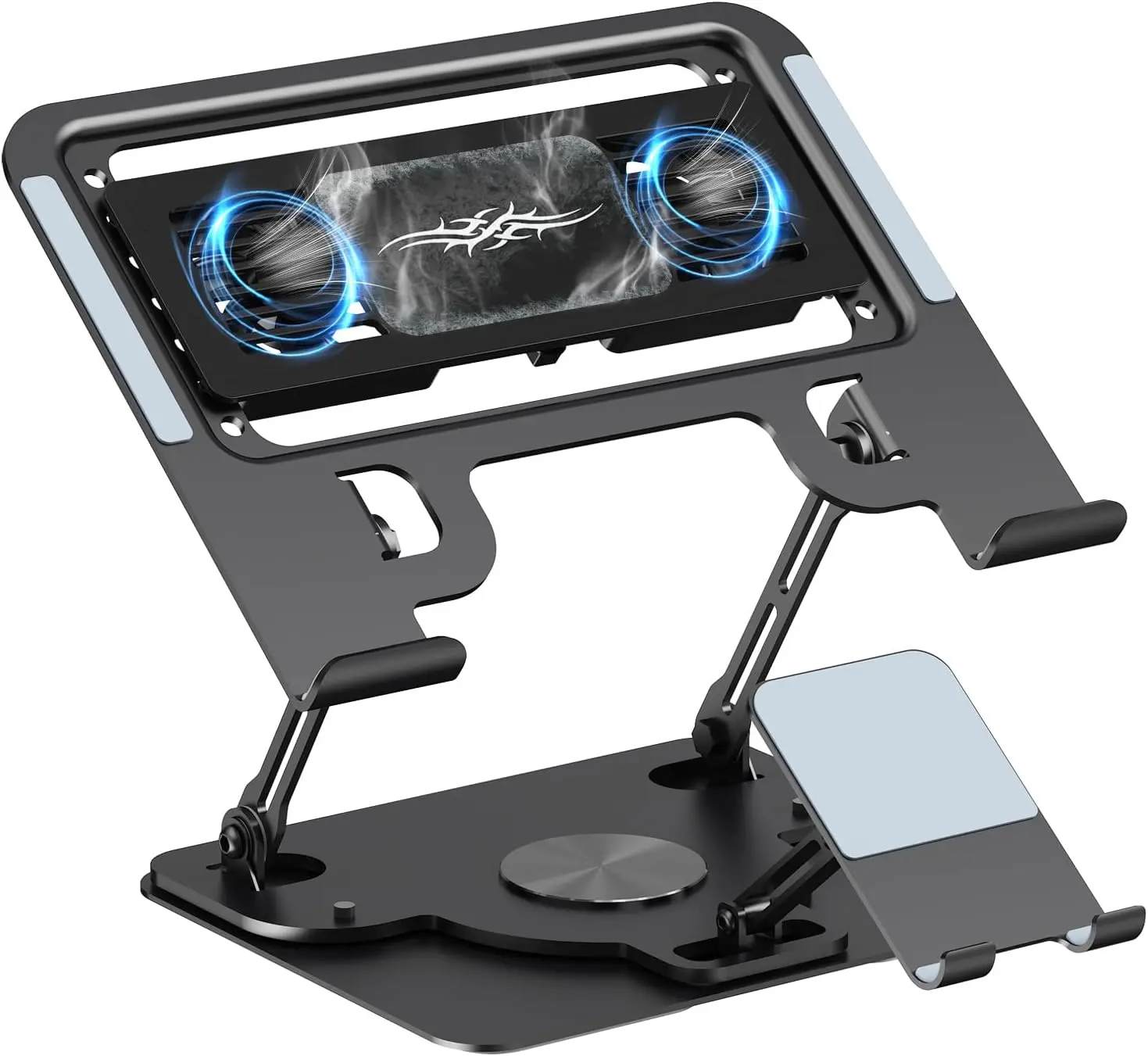 Laptop Stand with Removable Thermoelectric Cooler, 20W Fast Cooling Laptop Cooling Pad,Height Adjustable & 360° Rotating, Carbon Steel Ergonomic Stand with Phone Holder for 10-17 Inch Laptops