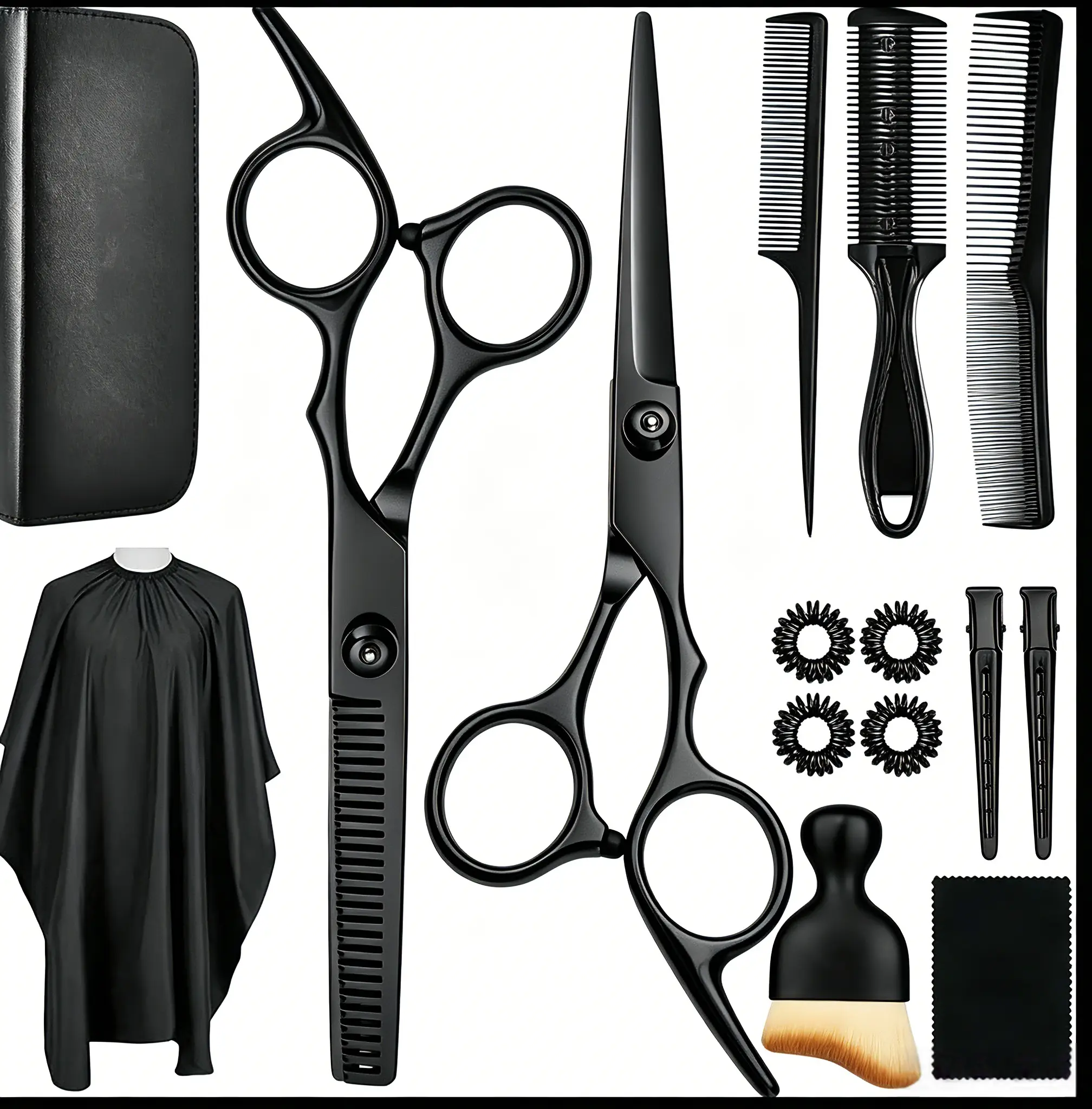 Professional Hair Cutting Scissors ，Professional Hair Cutting Scissors Set, 15-Piece Stainless Steel Kit with ，Kit with Thinning Shears, Barber Scissor Set with Comb, Cape & Accessories for Home Salon