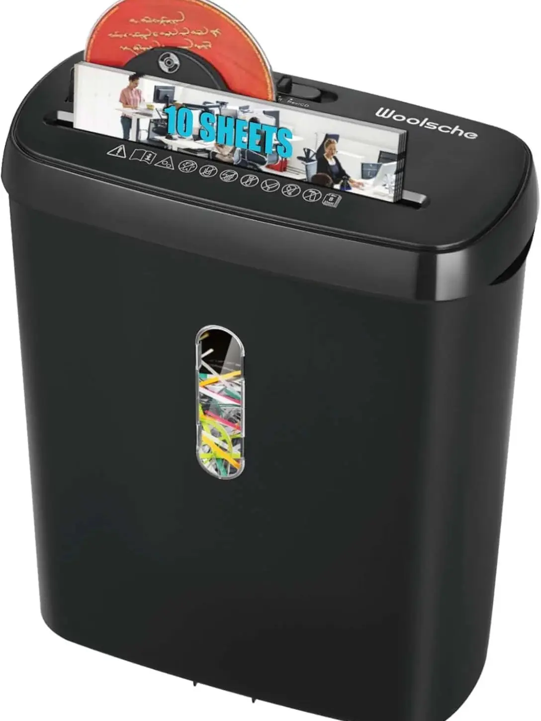 Woolsche Strip‑Cut Paper Shredder – 10‑Sheet Home & Office Document Shredder