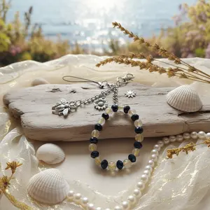 Yellow Gold & Black Beaded Phone Charm with Bumblebee & Flower Charm Wristlet Keychain & Bag Accessory for Stylish Accessories