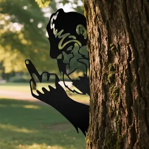 Peaking a Boo Flipping Off Bigfoot Metal Sign, Wooden Peeping Animal Wall Art Ornament, Peeping Around Signs Mountable Decor for Garden Outdoor Home Party Decorations,Halloween Decor.