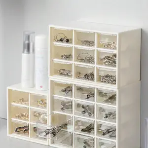 3pcs Multi-Layer DIY Bead Jewelry Storage Box, Dustproof Desktop Organizer, Transparent Drawer Grid, Student Earring Lipstick Holder