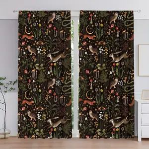 2 pieces of forest animal and flower print curtains - Spring/Summer landscape, rod bag design, polyester material, semi-transparent, machine washable, suitable for decoration in living room, kitchen, bedroom, living room curtains