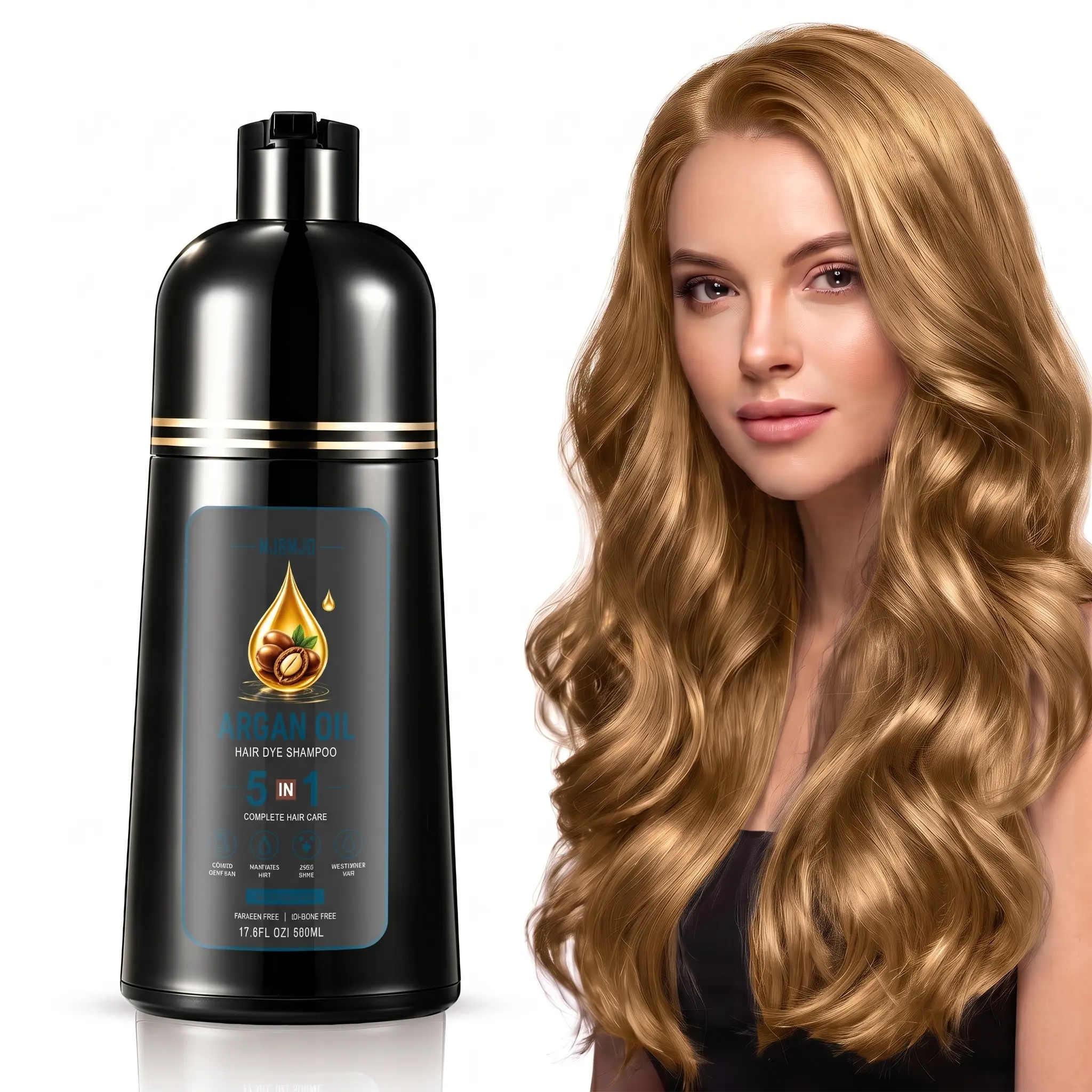 MJDMJD Argan Oil Hair Dye Shampoo 500ml / 16.9 Fl Oz, 5 in 1 Hair Color Shampoo for Gray Hair Coverage, Plant Extract Nourishing Ammonia-Free Formula for Women & Men