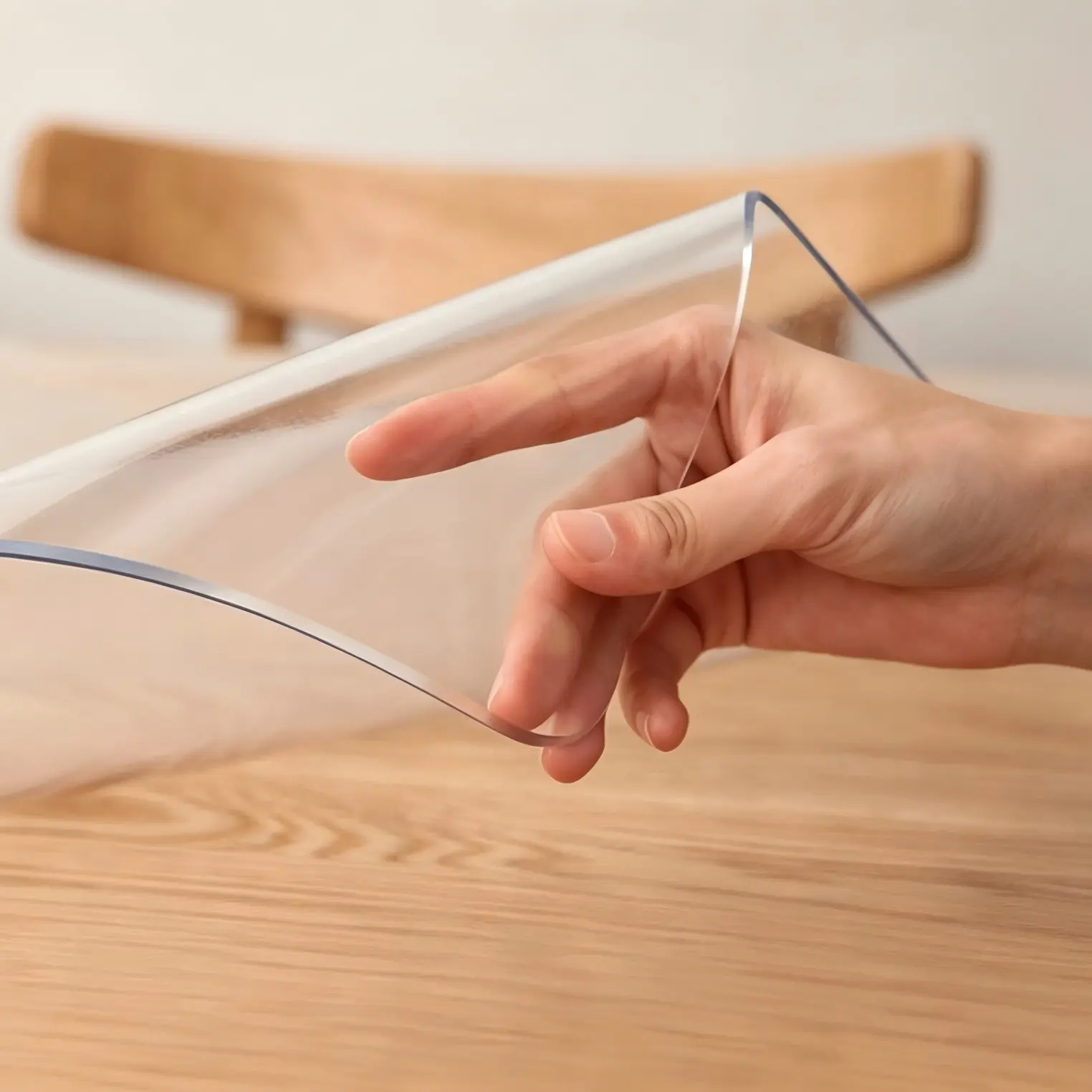ShiJie Transparent rectangle tablecloth , 1.5mm thick, highly flexible, waterproof, oil-proof, heat-resistant, stain-resistant, tear-resistant, durable, and colorfast, suitable for dining tables, bedside tables, and kitchens