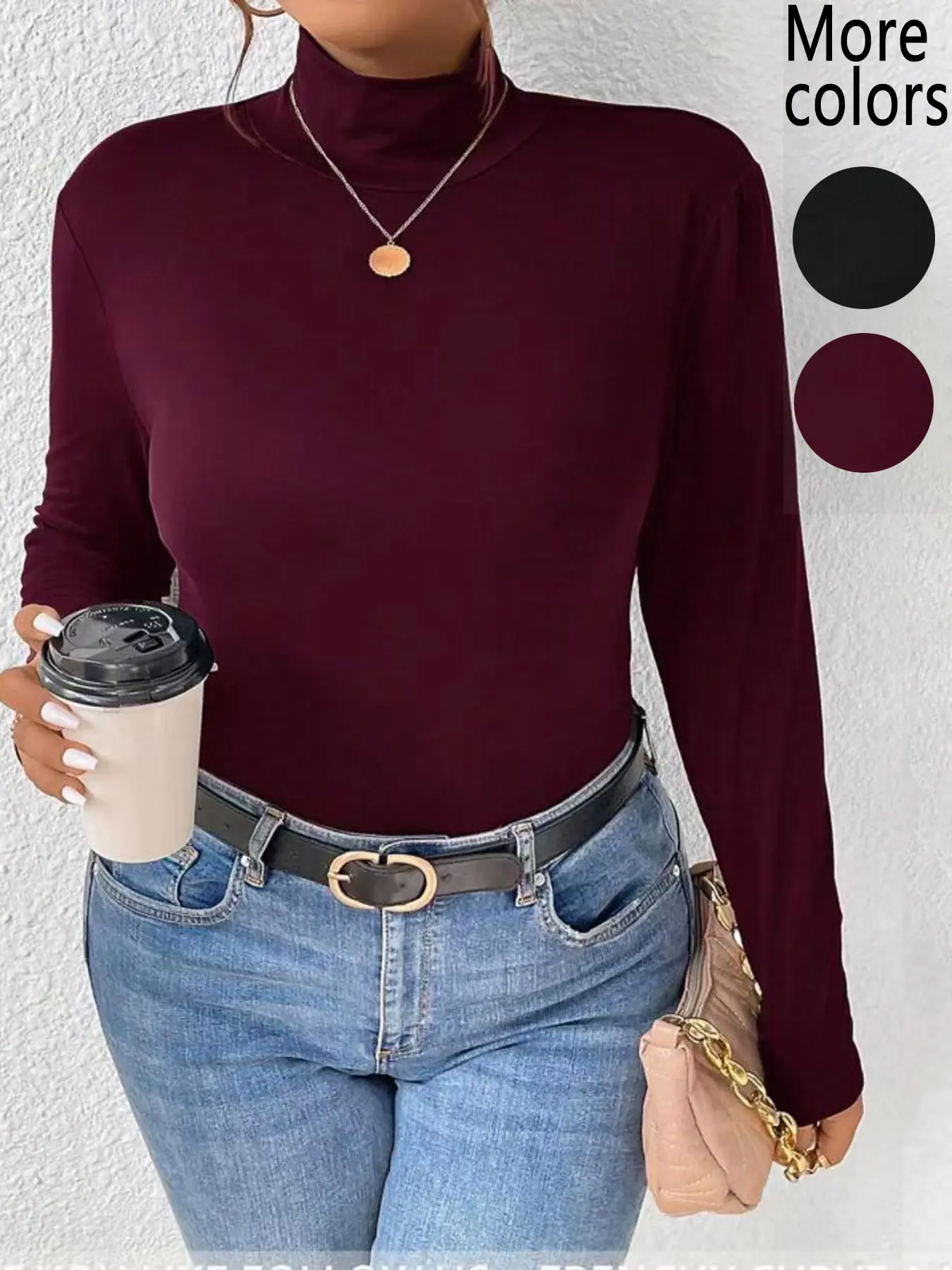 [Plus Size] 1 Piece Plus Size Women's Basic Solid Turtleneck Long Sleeve Top, Casual Slim Fitted, Casual Chic Style, Stretchy Fabric & Slim Fit, Versatile for Layering & Daily Wear, Suitable for Women's Streetwear, Office & Casual Outings, Womenswear