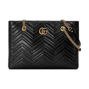 Pre-owned GUCCI LEATHER Crossbody Bags Marmont Marmont Gold Logo Distressed Quilted Tote Bag Chain Shoulder Handbag