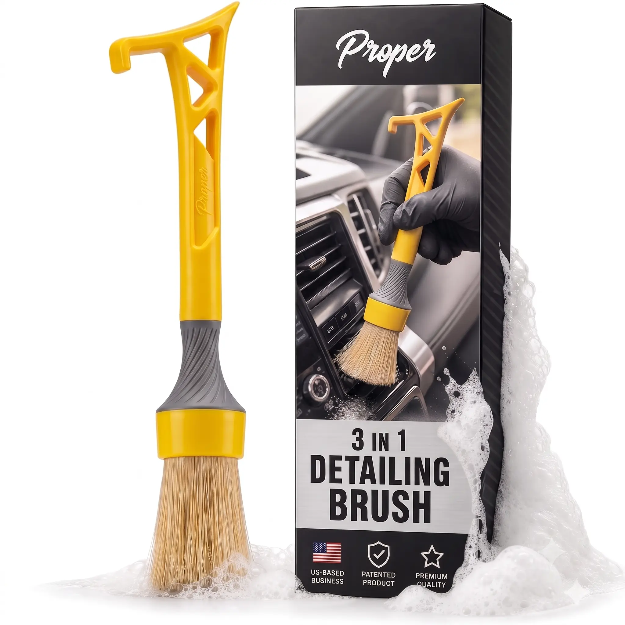 V2 Boars Hair Detailing Brush, Detail Automotive Interior or Exterior, Get Professional Results, Car Detailing Accessories Car Care Kit