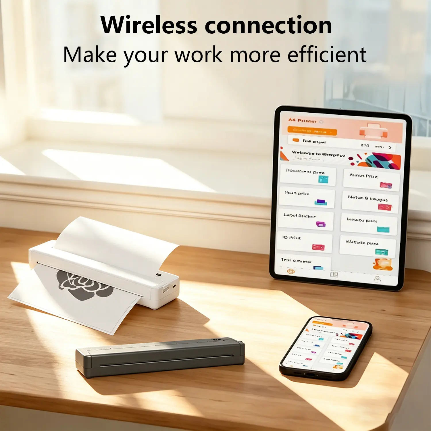 Summervibes Wireless Thermal Portable Inkjet Printer - Inkless Compact Model for Travelers, Office, Laptops, 100 Sheets A4 Paper Included, Supports 8.5"x11" US Letter, Compatible with iOS/Android/Laptop (Computers & Office Equipment), Inkless Portable Pri