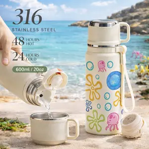 1 Pc Insulated Mug, 600ml/20oz, Double Wall, Leak-Proof, 48 Hours Hot, 24 Hours Cold, Ideal for Hot & Cold Drinks, Perfect for Summer Holidays, Stainless Steel, Fun Sea Creature Design, Perfect Gift for Women & Men.