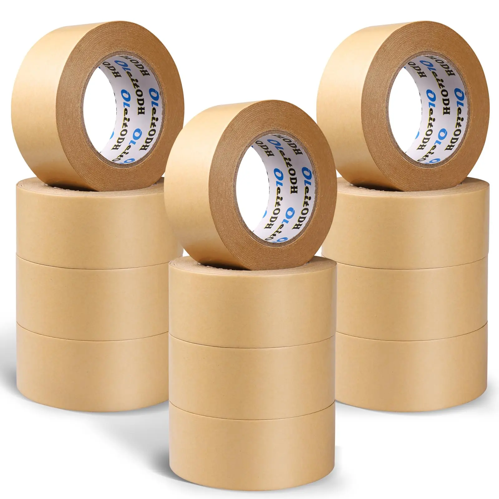 Oleitodh 12 Pack Brown Paper Packing Tape, Kraft Paper Tape Bulk 2" x 55 Yardx 7 mil Gummed Tape for Marking, Sealing Box, Masking, Shipping, Strong Adhesive Easy-to-Tear Waterproof Tape