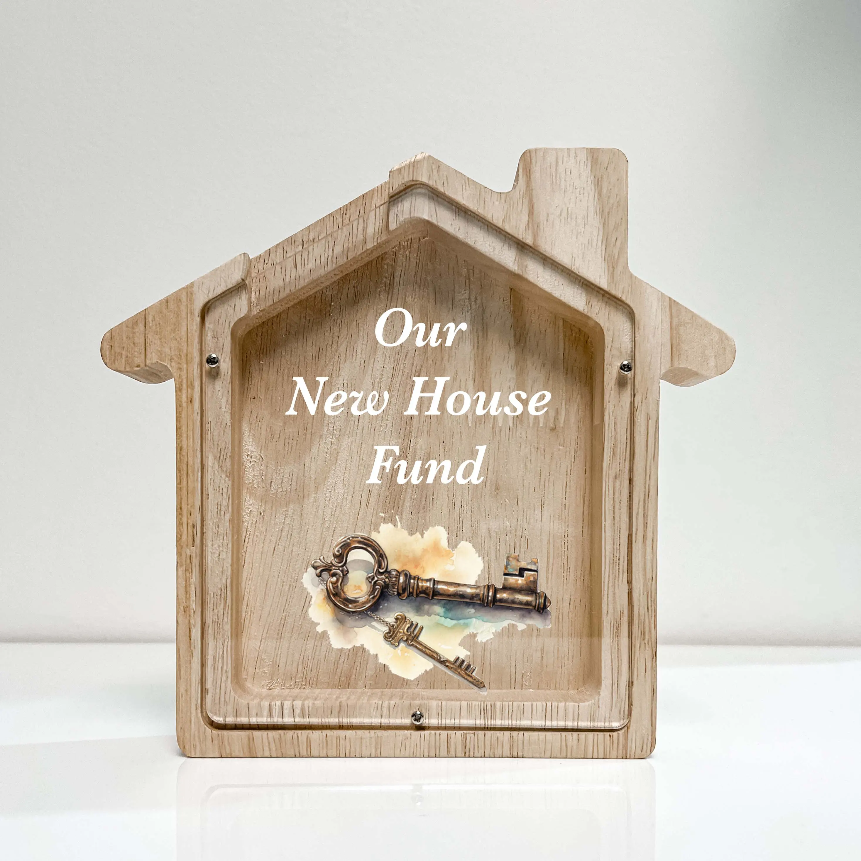 Personalized Our First Home Savings Bank – Custom Engraved Money Box, New Home Gift, Housewarming Keepsake Fund Jar, Clear Acrylic & Wood Coin Bank, Couple Wedding Fund, Memory Box