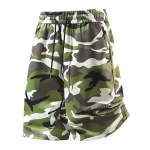 Men’s summer camouflage shorts with a drawstring elastic waistband, suitable for outdoor casual running and everyday leisure.