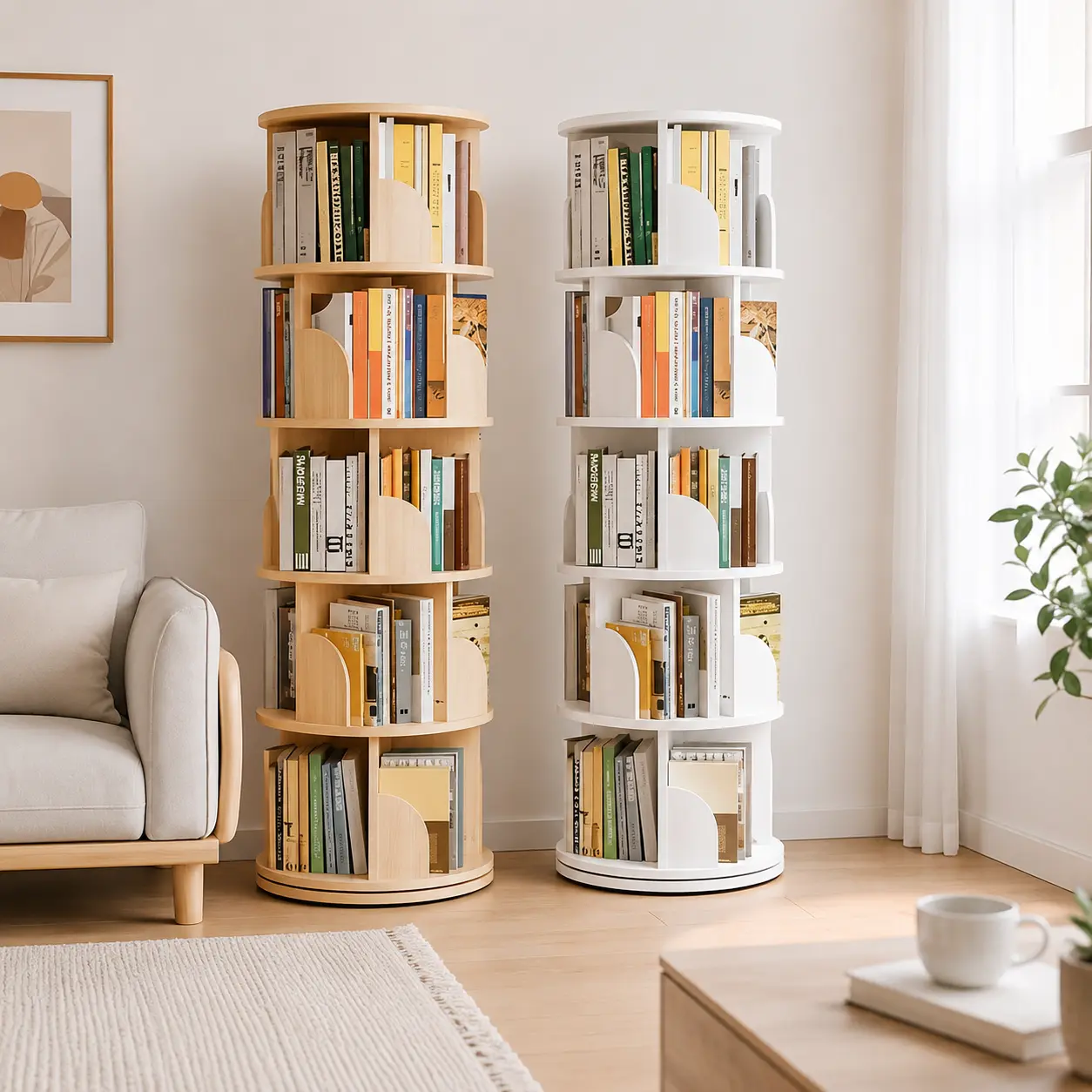 Naviconvex Rotating Bookshelf Tower, 3/4/5 Tier 360° Spinning Display Shelf, Space Saving Round Book Organizer for Home Study, Office, Bedroom and Living Room Storage
