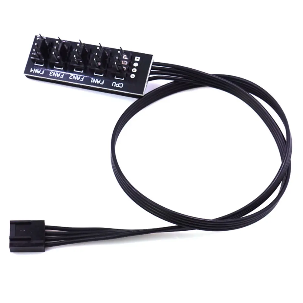 5-Way PWM Fan Hub Splitter, 40cm Black Sleeved Power Extension Cable for PC Case Cooling, Molex Adapter Compatible with 3-Pin & 4-Pin Connectors, 5 Way Fan Power Extension Cable, Make Five Computer Fans Share One 4Pin Interface