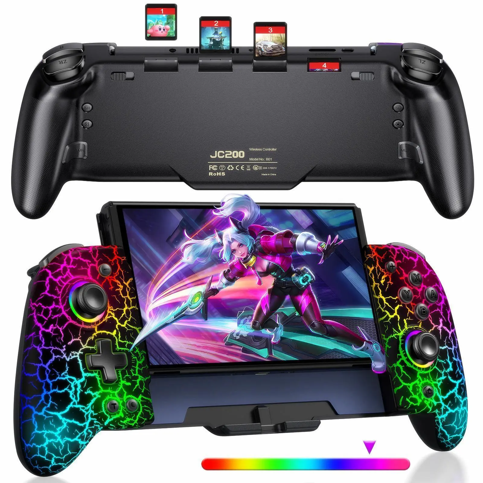 BEBONCOOL Wireless Hall Joystick Switch Controller (JC200) - Upgraded Full-Size Ergonomic Handheld Gamepad with Turbo, Programming Features, 1000mAh Battery, Cover for Switch/OLED Console Accessories