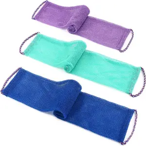 Authentic African Mesh Sponge Set, Ultra-Long Exfoliating Net, Body and Back Bath Brush, Revitalize Skin Radiance, 3 Pieces