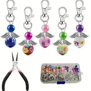 400 Piece Angel DIY Pearl Keychain Set, Handmade Angel Wings Craft Accessories Kit, Jewelry Guardian Angel Crafts Pendant Key Ring Gift