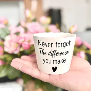 1pc Jingdezhen Ceramic Carved Flower Pot Never Forget The Difference You Make Succulent Planter with Drainage Hole Small 8CMx7CM Appreciation Gift for Colleagues Teachers Indoor Outdoor Decor No Plant Included