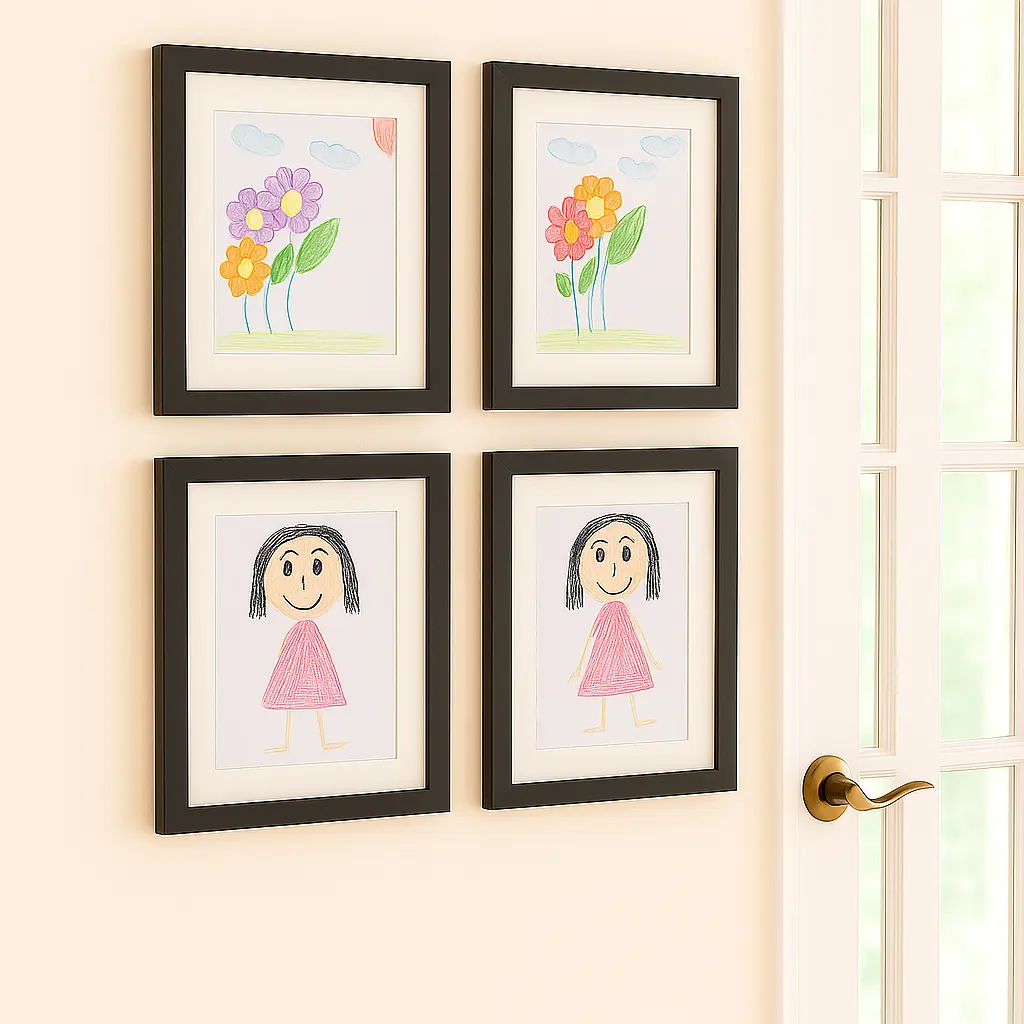 4 Pcs A4 Kids Artwork Display Frame, MDF Picture Frame for Children’s Drawings, Front-Loading Storage Frame, Holds Up to 150 Artworks, Wall-Mount Hanging Frame