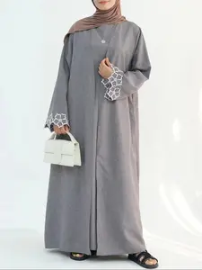 Middle Eastern Elegant Robe with Floral Sleeve Decorations, Trendy Dubai Islamic Turkish Muslim Women Ramadan Robe, Abaya, Islamic Modesty Clothes, Traditional Arabic Robe, Islamic Muslim Clothing