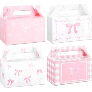 24 Pcs Pink Bow Treat Boxes Party Supplies Bow Party Favors Goodie Gift Boxes for Birthday Bachelorette Engagement Baby Shower Party Decoration Bow themed Treat Candy Box Home