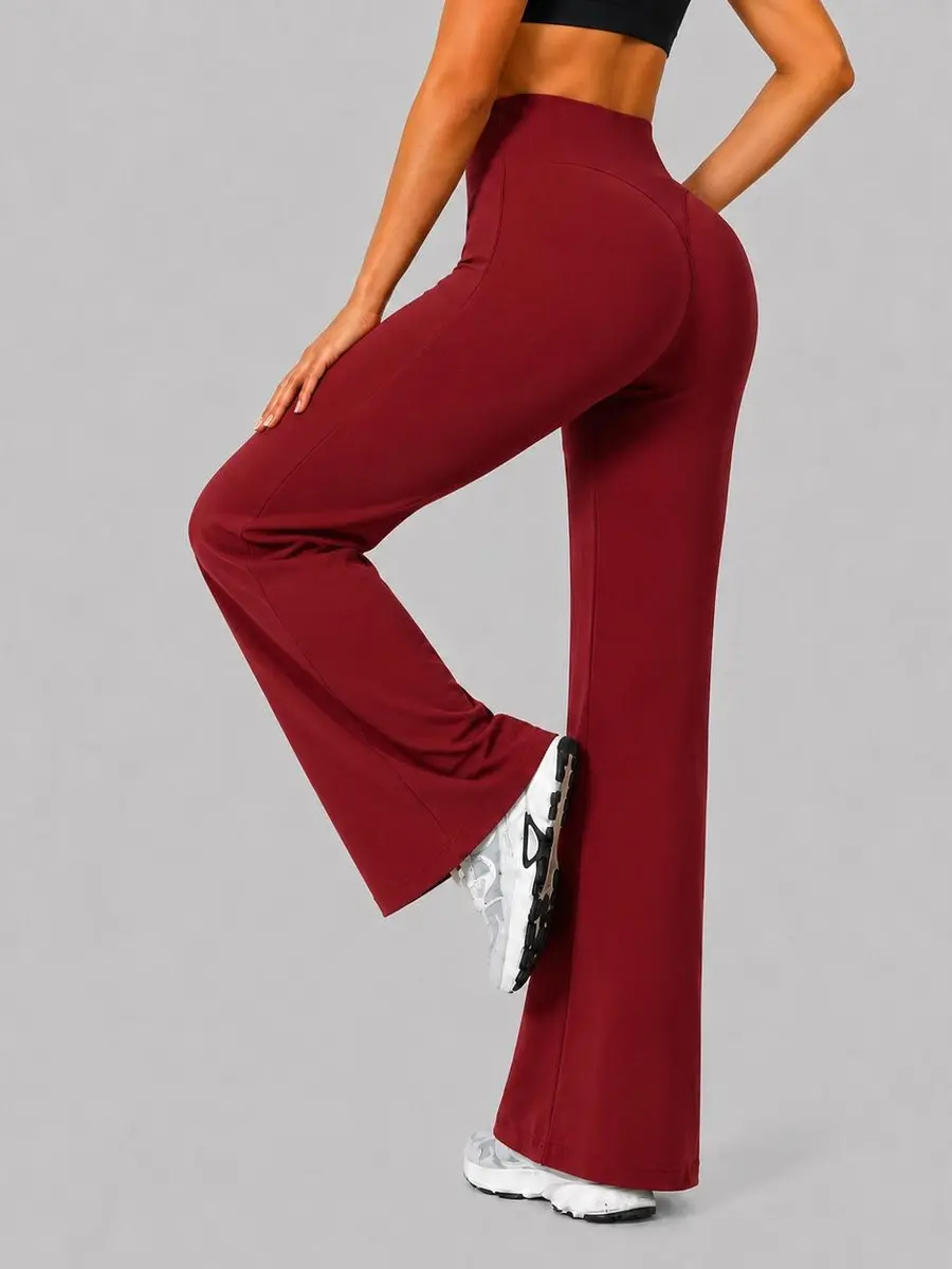 Women's Plain High-Waisted Seamless Straight Leg Sports Sweatpants - No Front Seam, Back Flare, High Waisted Leggings, Activewear for Fitness & Gym Exercise Gymwear Workout Bottoms