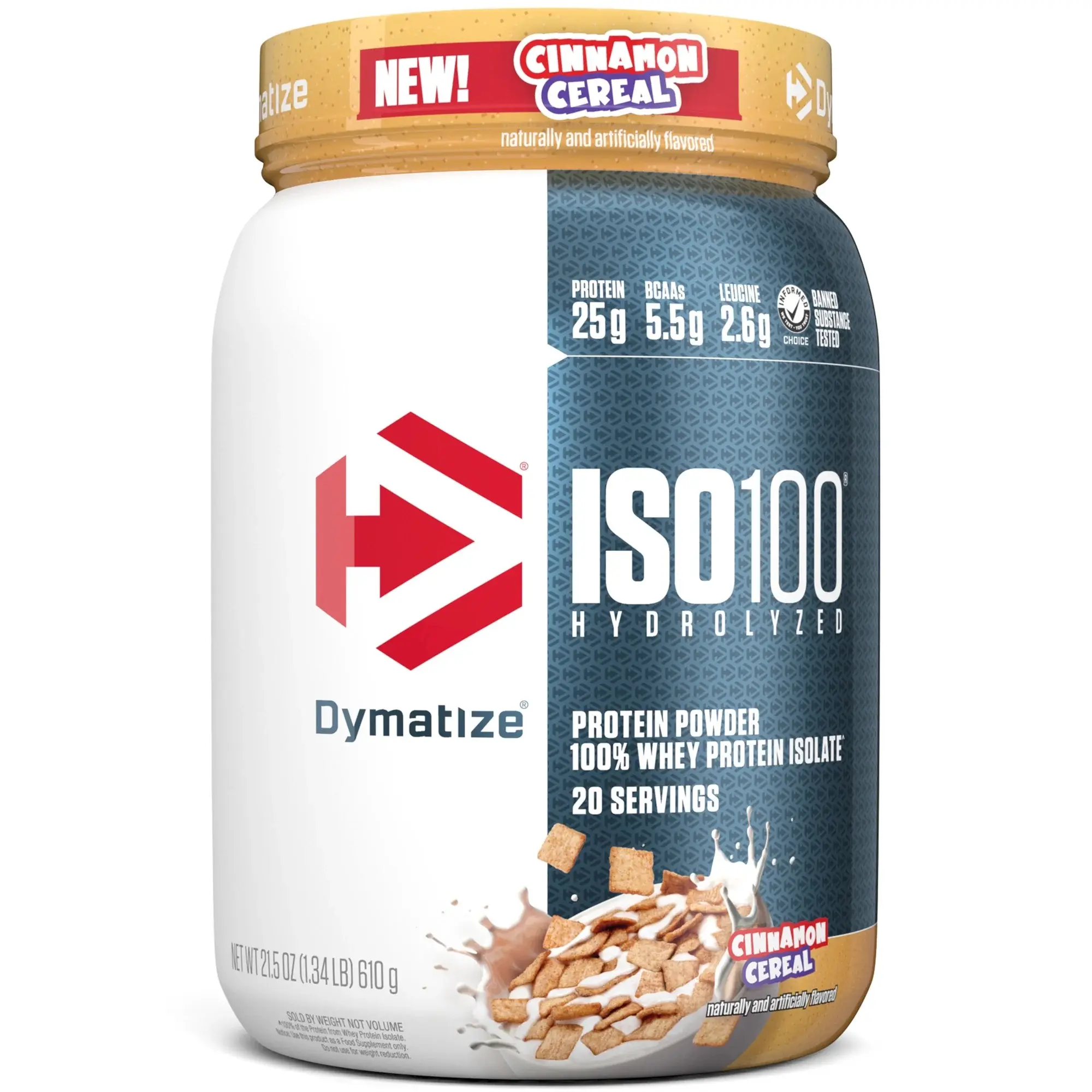 Dymatize ISO100 Hydrolyzed Whey Protein Isolate Powder - Dietary Cinnamon Cereal Flavor, 20 Servings, 610 g