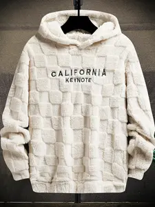 Men's California Keynote Embroidered Pullover Hoodie Fuzzy Warm Lining for Cold Days & Fall Relaxed Fit Drop Shoulder Design Machine Washable Cozy Interior Casual Fabric Christmas Embroidery Relaxed Fit Stretch Sweatshirts Textured