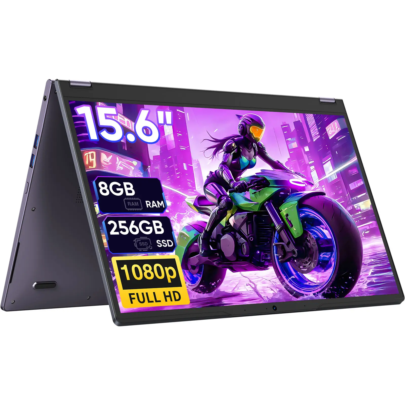 TPV 2-in-1 Laptop Tablet, 15.6" FHD 360-Flip Touchscreen Laptop Computer, Dual-Core M3-8100Y up to 3.4GHz, 8GB RAM, 256GB SSD, Windows 11, Deep Purple, for Students, Note-Taking, Entertainment, Laptops
