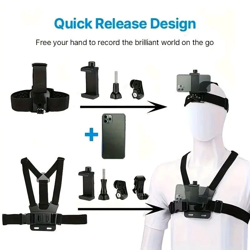 Gopro Action Camera Strap Set with Phone Clip, Durable Fixing Mount for Smartphones, Includes Accessories for Gopro/Phone/Osmo Action Cellphone - Stand