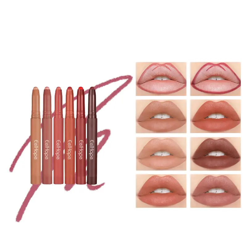 6pcs Lipstick Gel Lip Liner Pencil Set Long Lasting Lip Filler Makeup Kit for Women & Girls, Lipstick Pencils Pack with Rich Color & Smooth Application