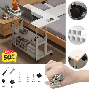 3 Layer Laptop Table Computer Desk for Meals/reading, Height Adjustable Table with Wheels and Storage Shelves, Study Gaming Desktop Workstation for Home Office Furniture NEW