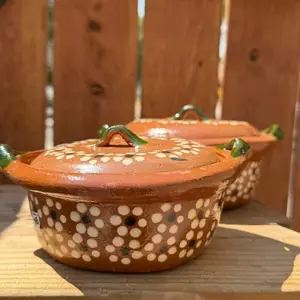 Mexican Cazuelitas de Barro Handcrafted Ceramic Bowls with Lids Reusable Lead-Free Set of Two for Authentic Mexican Cooking Made in Michoacan - Handmade