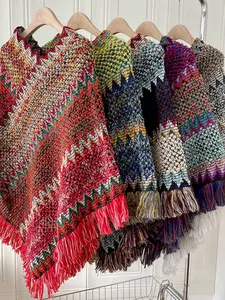 1pc Herringbone Tassel Shawl, Shawl Cape, Fashion Versatile Travel Poncho, Warm Scarf Wrap