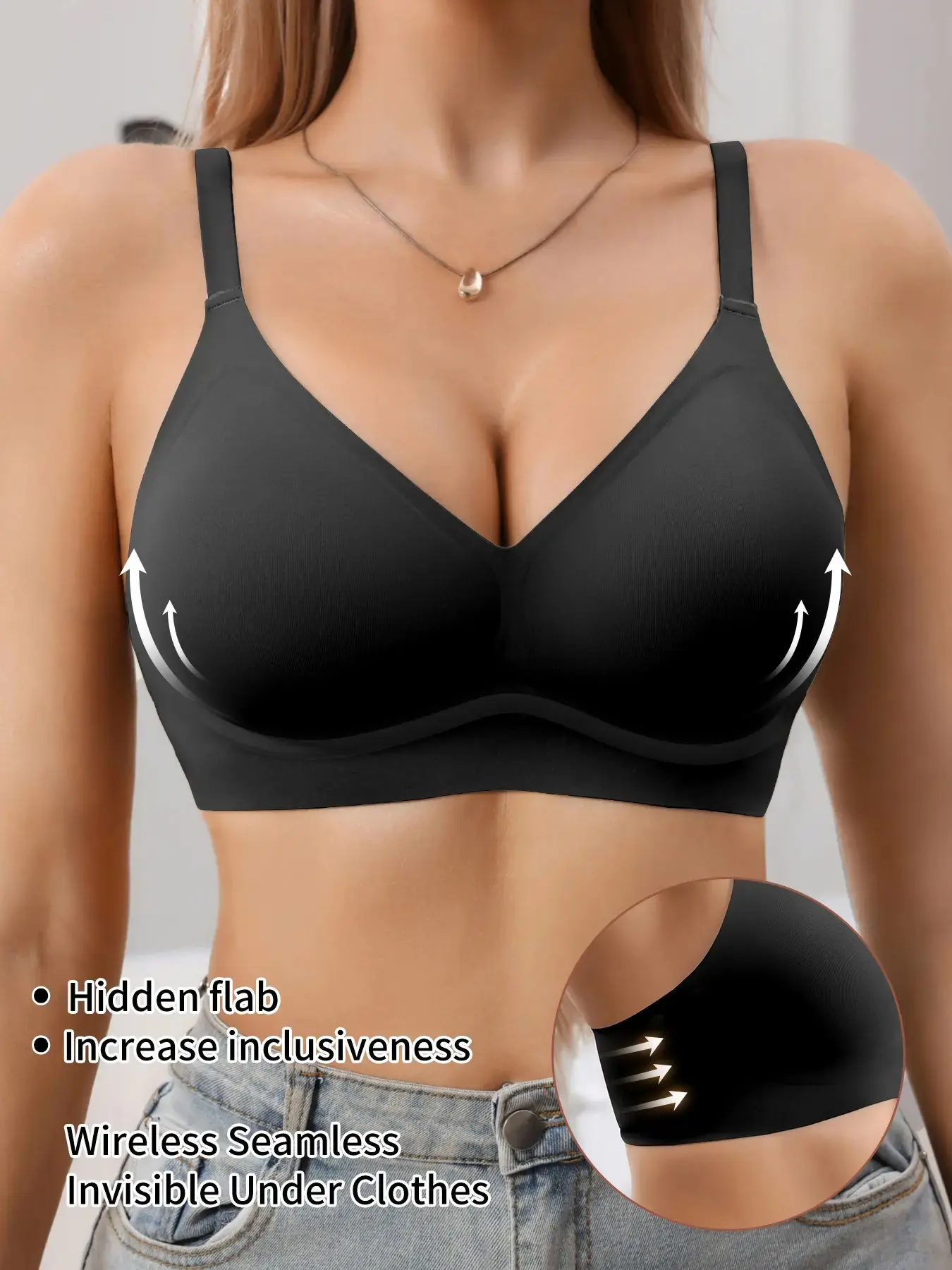 Jelly Bra Sexy V-Neck Gathered Wireless No Underwire Half Fixed Cup Pad Soft Comfort Women Daily Bra, Adjustable Strap, Medium Support, All Seasons Jelly Bra Sexy V-Neck Gathered Wireless No Underwire Half Fixed Cup Pad Soft Comfort Women Daily Bra, Adjustable Strap, Medium Support, All Seasons