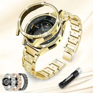 Suitable for Samsung Watch 4/5/6/7 Watch Straps Full Of Rhinestones, Fashionable And Bright Watch Straps+single Row Rhinestone Protective Case+watch Remover 40mm 44mm